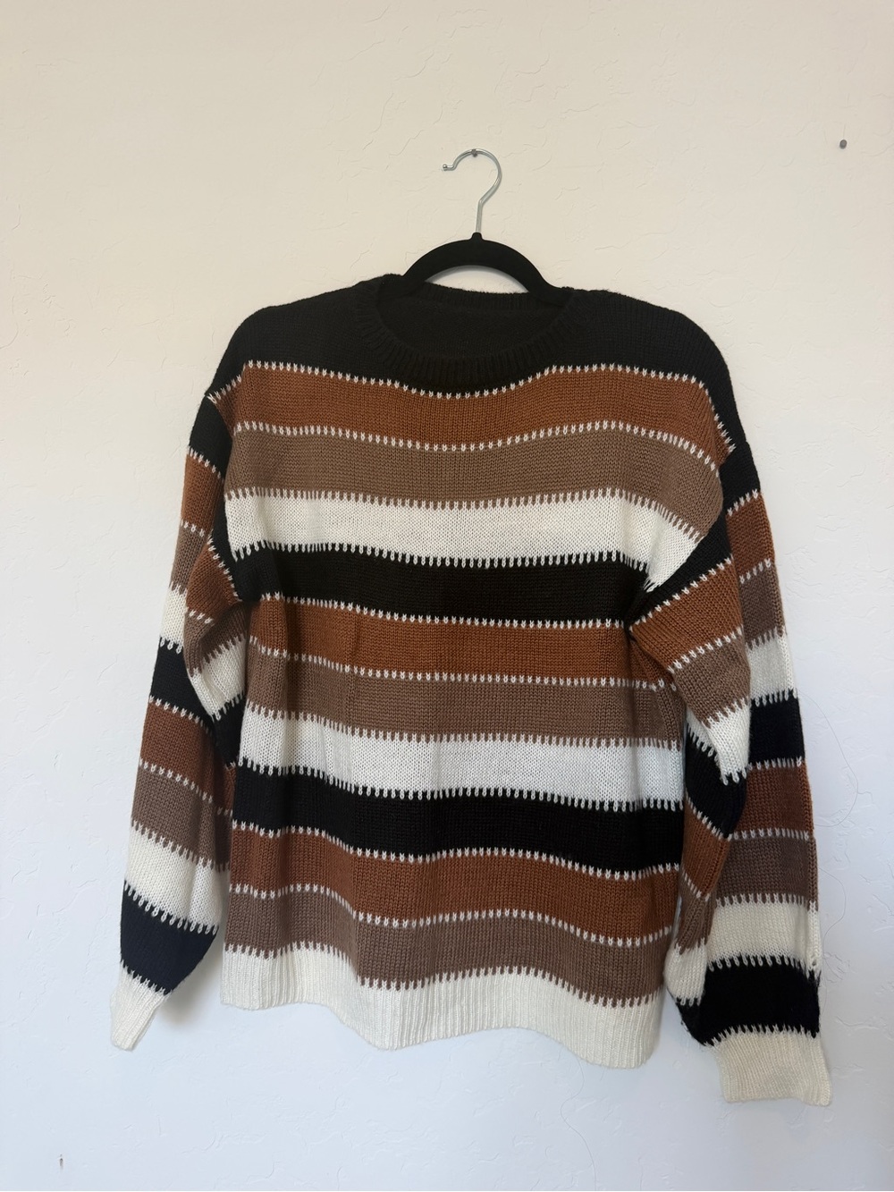 Striped Knit Sweater in Brown, Black & Cream | Neutrals | Small